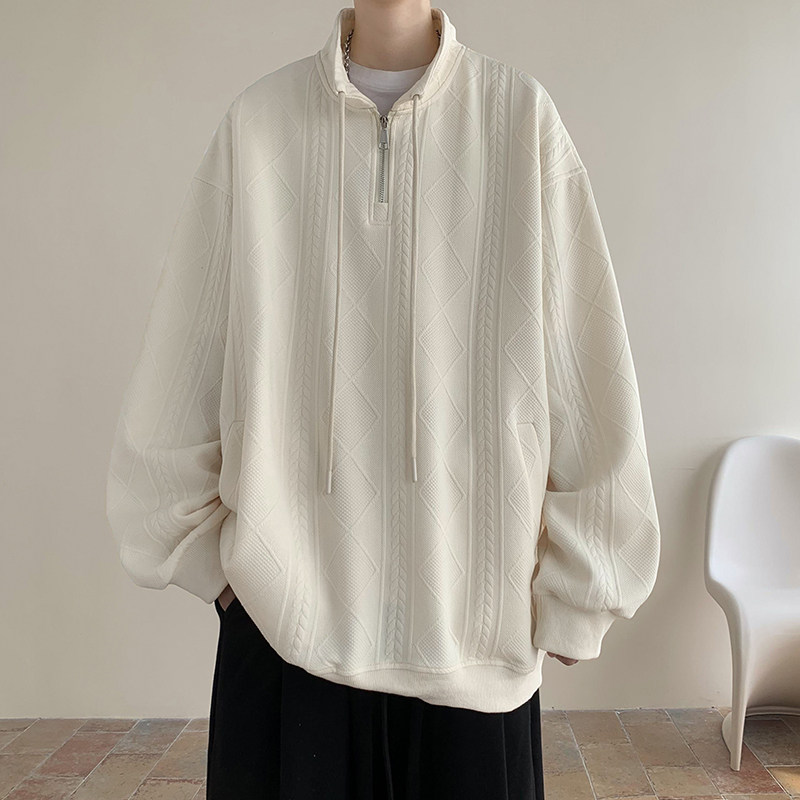 Large size jacquard stand collar loose sweatshirt jacket