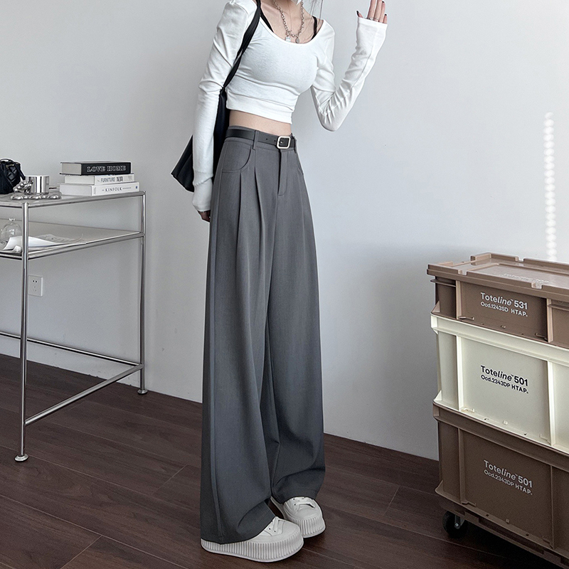 Narrow wide-leg pants for women in spring and summer high-waisted straight-leg high-end versatile slim suit pants