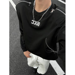 -Deconstructed sweatshirt long sleeves with heavy shoulder pads and metal zippers