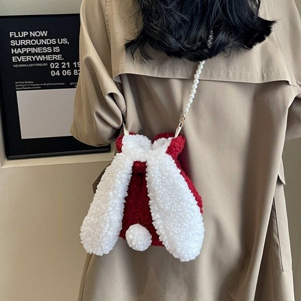 Christmas gift cute plush small bag for women new rabbit ears beaded crossbody bag niche shoulder bag