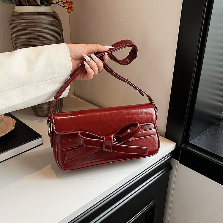 2024 New Bow Girl Baguette Bag Summer Rest Niche Simple Underarm Shoulder Bag Versatile Crossbody Bag