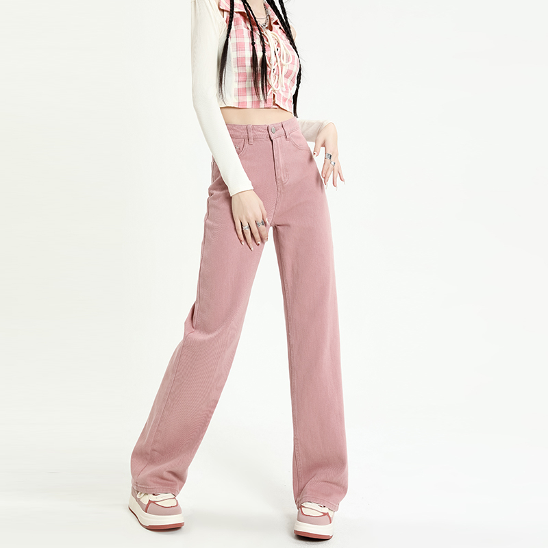 Real shot of ultra-soft fabric drapey jeans for women, summer high-waisted slimming wide-leg floor-length trousers