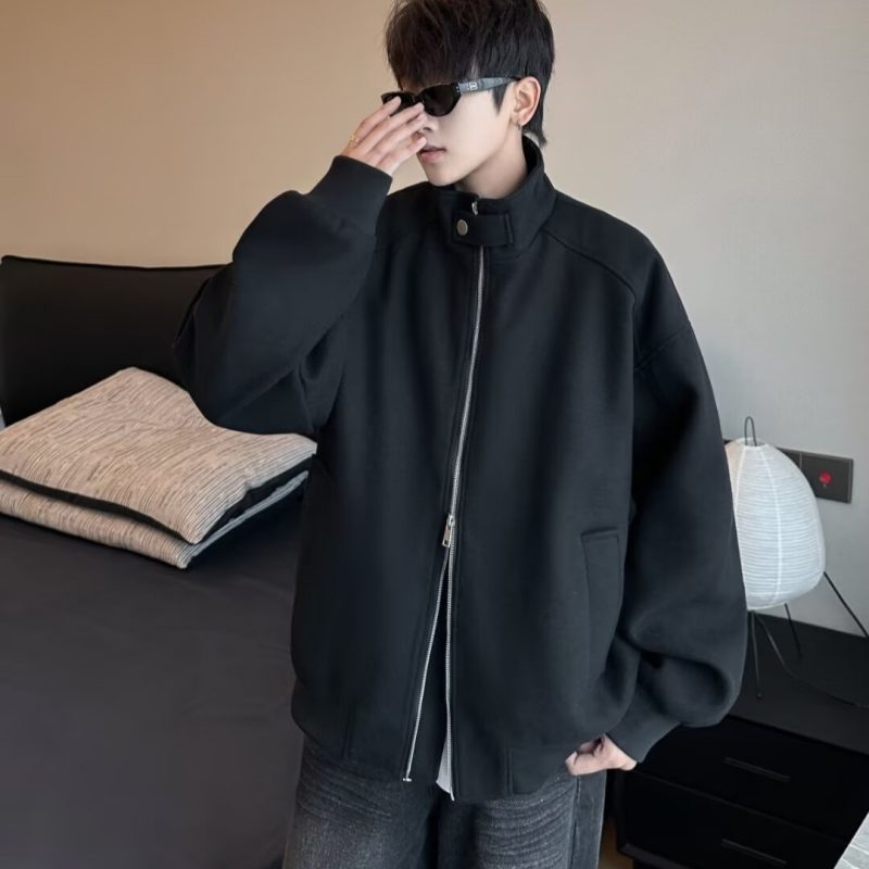 Autumn casual shoulder-padded cardigan jacket for men with loose silhouette and trendy design