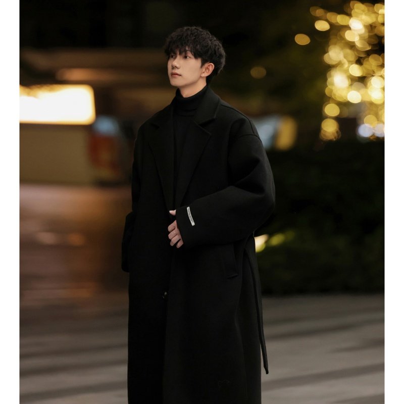 Autumn and winter high-end woolen coat men's medium-length British and Korean style over-the-knee windbreaker jacket