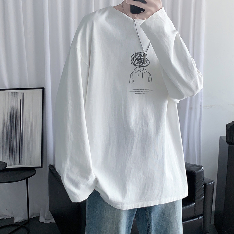 Autumn Hong Kong style bottoming shirt for teenagers simple printed long-sleeved T-shirt