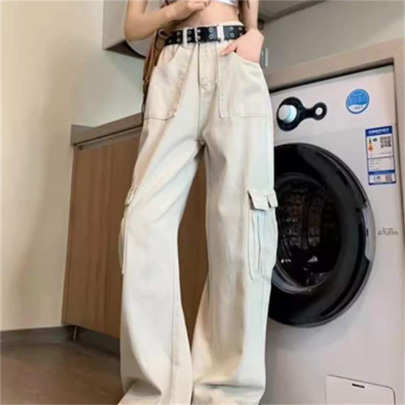 American work jeans for women, summer thin new design, high-waisted slim straight pants, loose wide-leg pants