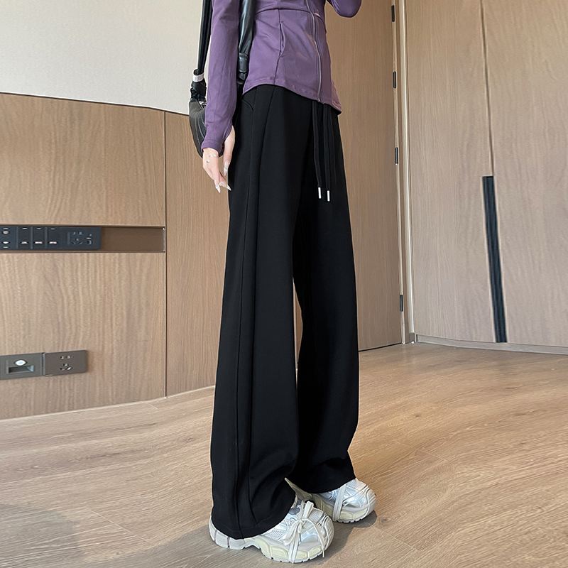 Gray sports sweatpants for women autumn and winter plus velvet 2024 small banana wide leg narrow version straight casual pants