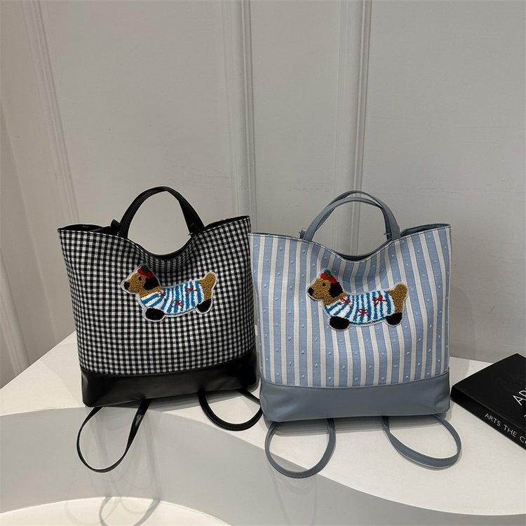 Large-capacity bag for women 2024 new texture cute dachshund striped shoulder bag autumn and winter versatile tote bag trendy