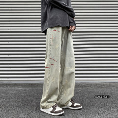 American retro washed brushed jeans loose straight pants