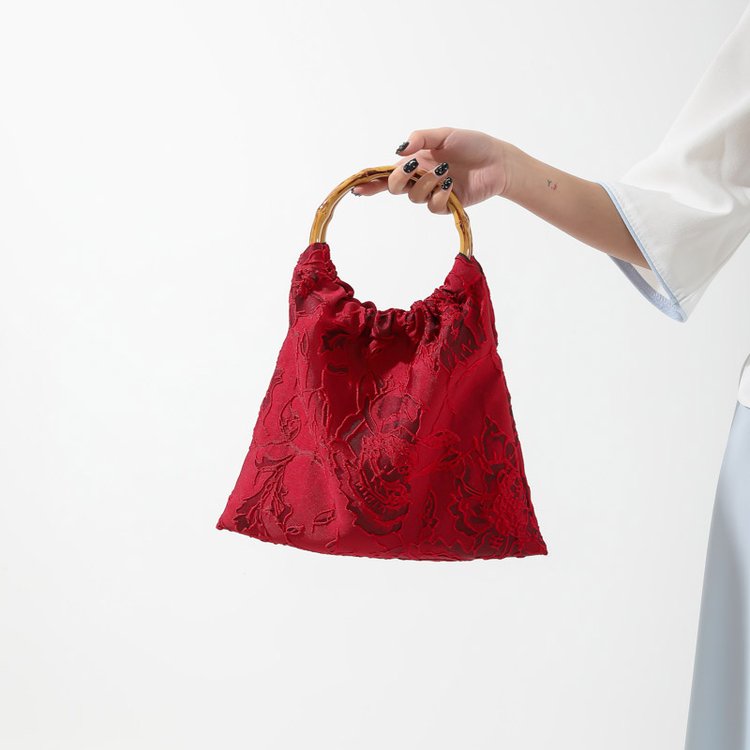 New Chinese style retro bamboo handbag handmade butterfly cheongsam Hanfu bag red wedding bag engagement bag wedding decoration