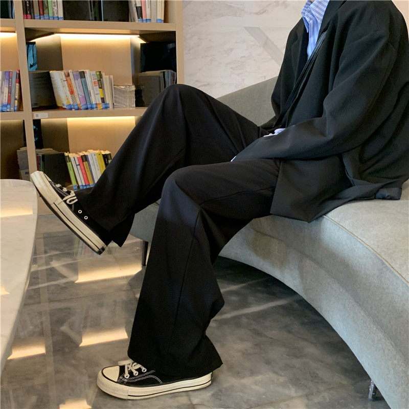 Spring new style Hong Kong style casual trousers men's large size drape straight suit trousers men's wide leg trousers