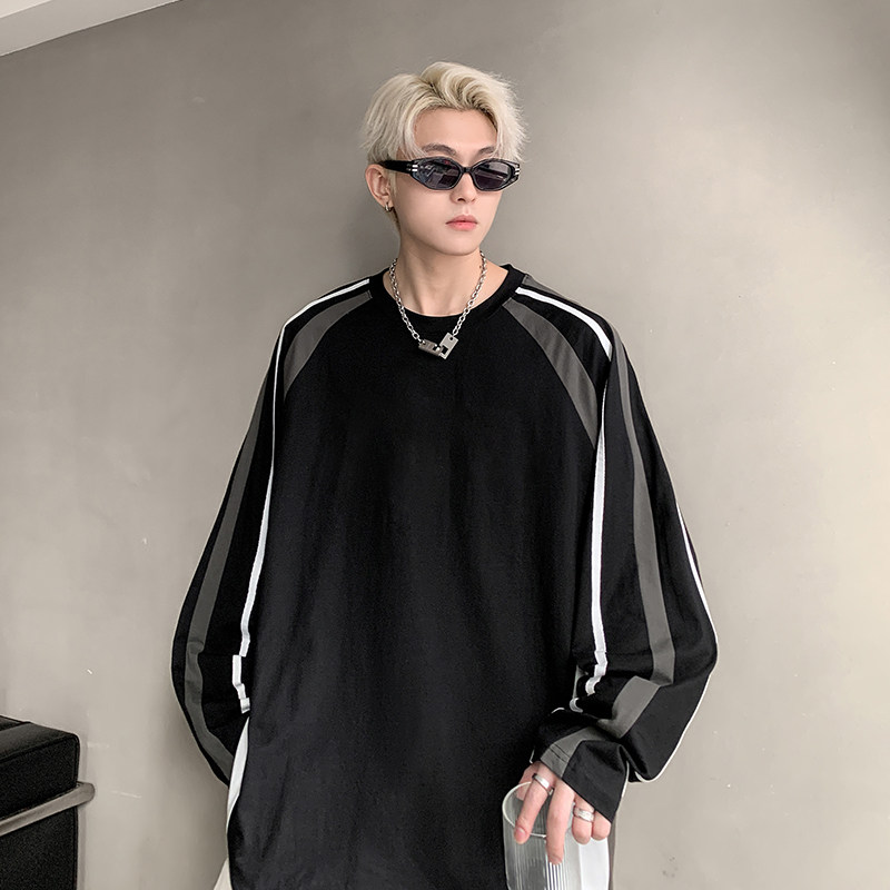 Autumn new style American high street handsome design contrasting color raglan long-sleeved T-shirt