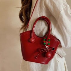 CANDYN&KITE Genuine Leather Cherry Love Portable Tote Bag Women's 2024 New Single Shoulder Crossbody Bag