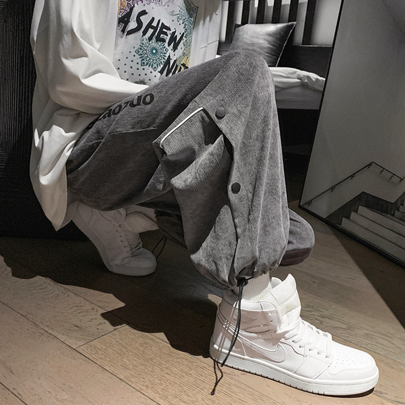 Spring men's ins sports sweatpants versatile loose buttoned trousers