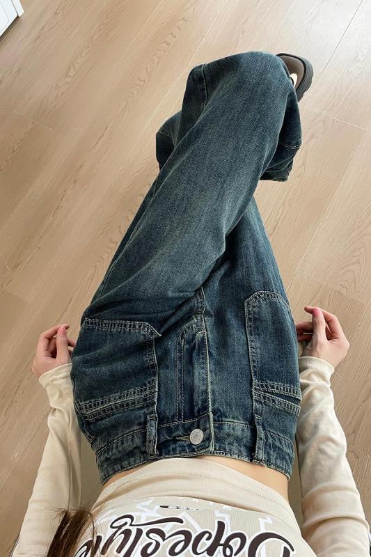 Drapey wide-leg jeans for women, autumn and winter 2023, thickened velvet, high waist, slimming, loose straight pants, Hong Kong style