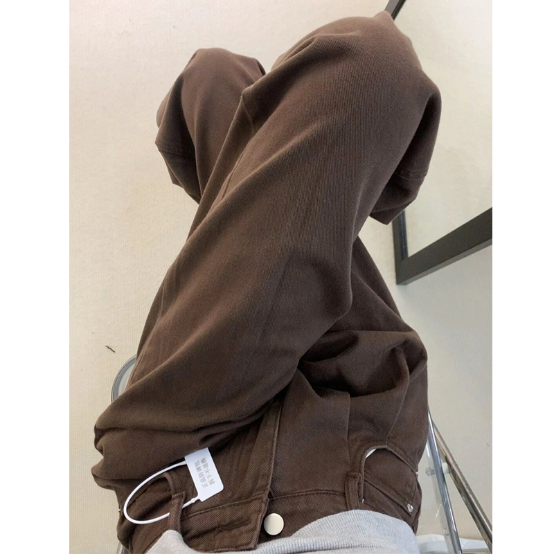 Little Short Maillard Straight Leg Loose Jeans Women's Autumn High Waisted Wide Leg Floor-Mopping Pants