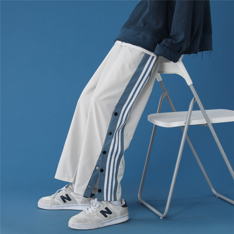 Casual pants for men and women, button-down slits, unisex sports large size wide-leg pants