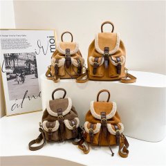 Retro velvet pocket backpack Korean niche suede casual girls backpack autumn and winter new versatile stitching school bag