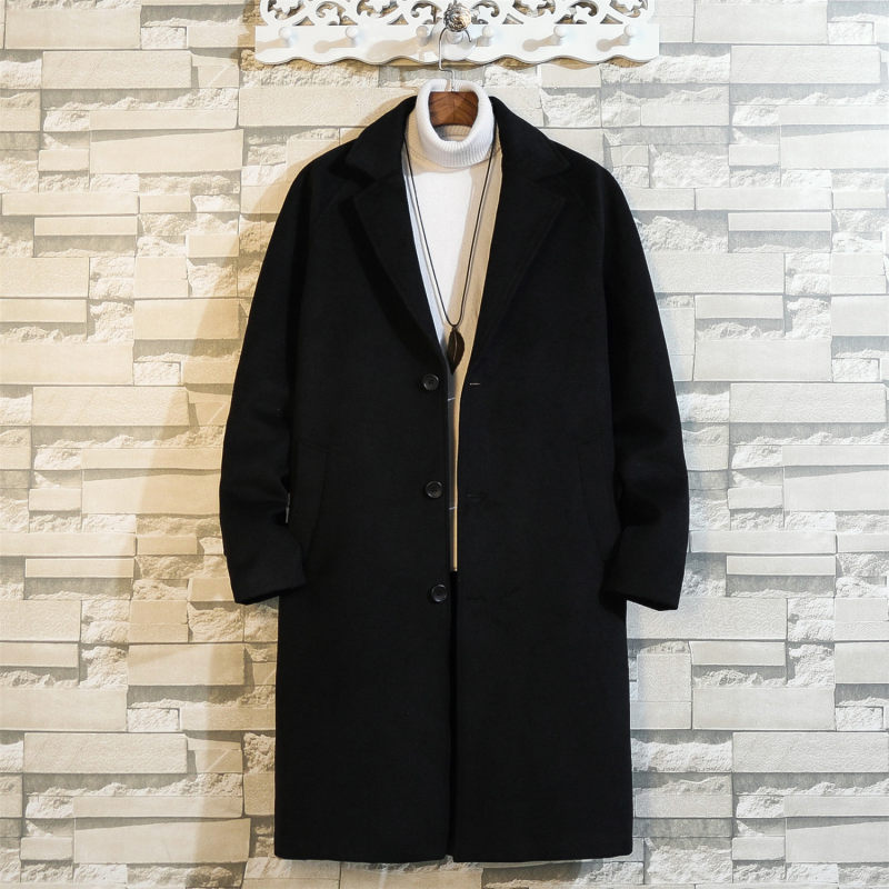 New Autumn and Winter Woolen Coat Men's Medium-Length Over-the-Knee Windbreaker Large Size Men's Woolen Coat