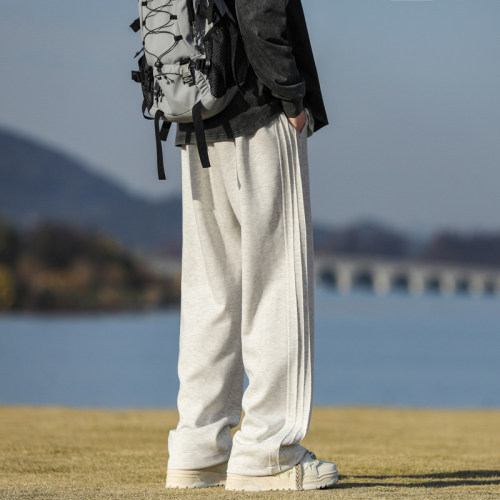 High street versatile heavyweight straight leg loose floor mopping pants versatile white floral gray casual pants