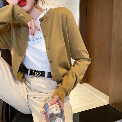 Knitted Cardigan Women's Internet Celebrity Sweater Jacket Spring and Autumn Loose Outerwear Black Short Outer Top