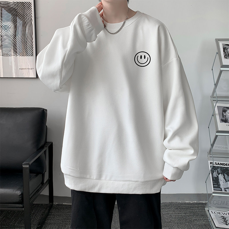 Waffle sweatshirt round neck sweatshirt men's large size long sleeve t-shirt men's jacket