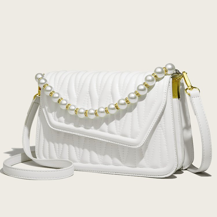 Pearl chain fashion embossed embroidery crossbody bag oblique cover small square bag handbag women 2024 new shoulder bag