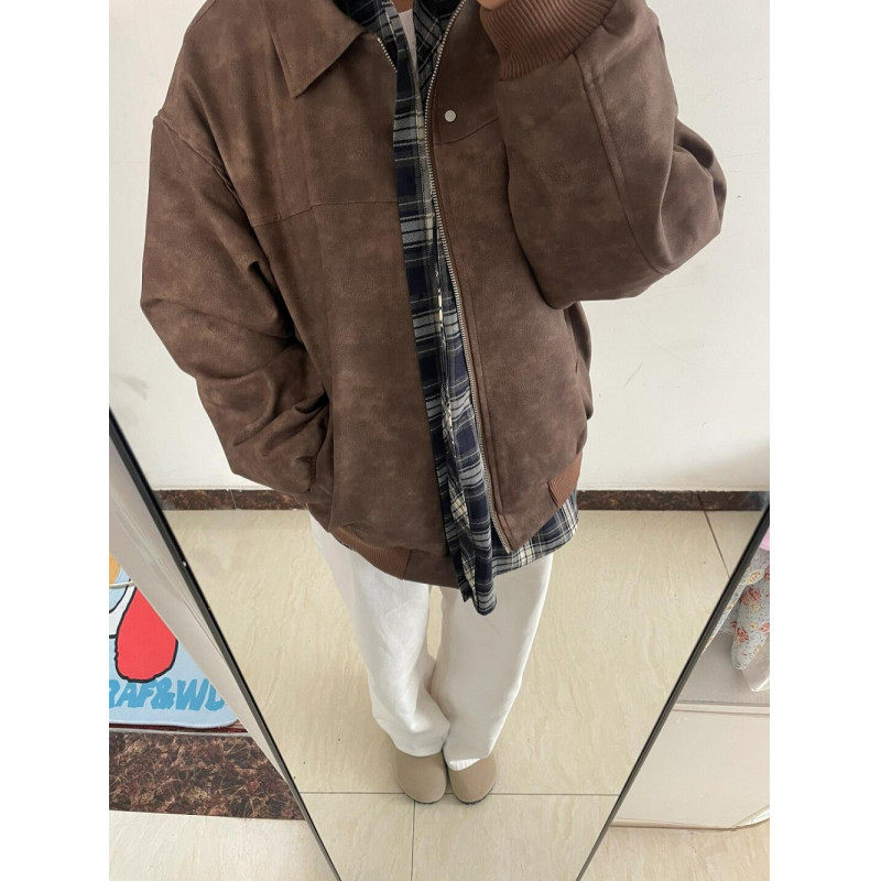 Autumn and winter new American style jacket Korean style top loose fashion couple style PU leather jacket for men