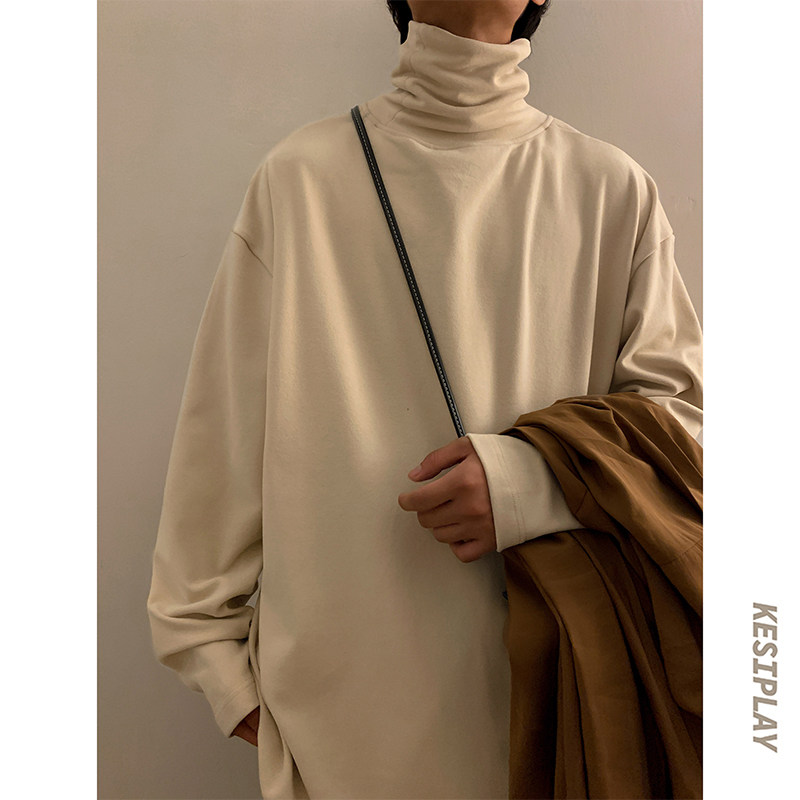 Winter imitation German velvet casual solid color inner Korean style T-shirt men's turtleneck sweatshirt