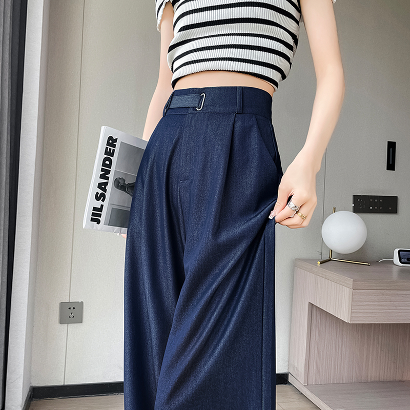 Real shot of Tencel jeans for women, summer thin style, new high-waisted drape, ice silk wide-leg pants for women for small people