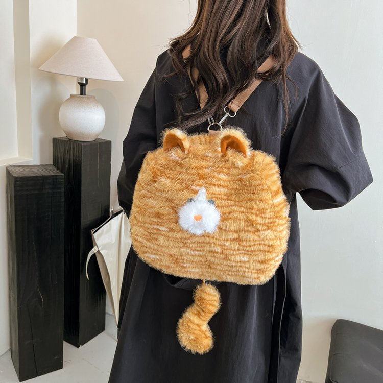 Plush cute cat bag decorative bag plush bag for women cute personalized storage bag single shoulder commuting tote large capacity