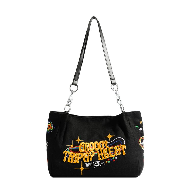 Large-capacity shoulder bag for college students attending class 2024 new autumn style national style work commuting letter embroidered tote bag