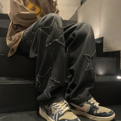 Black jeans men's spring fashion brand American star hip-hop straight pants trend ins loose wide-leg trousers