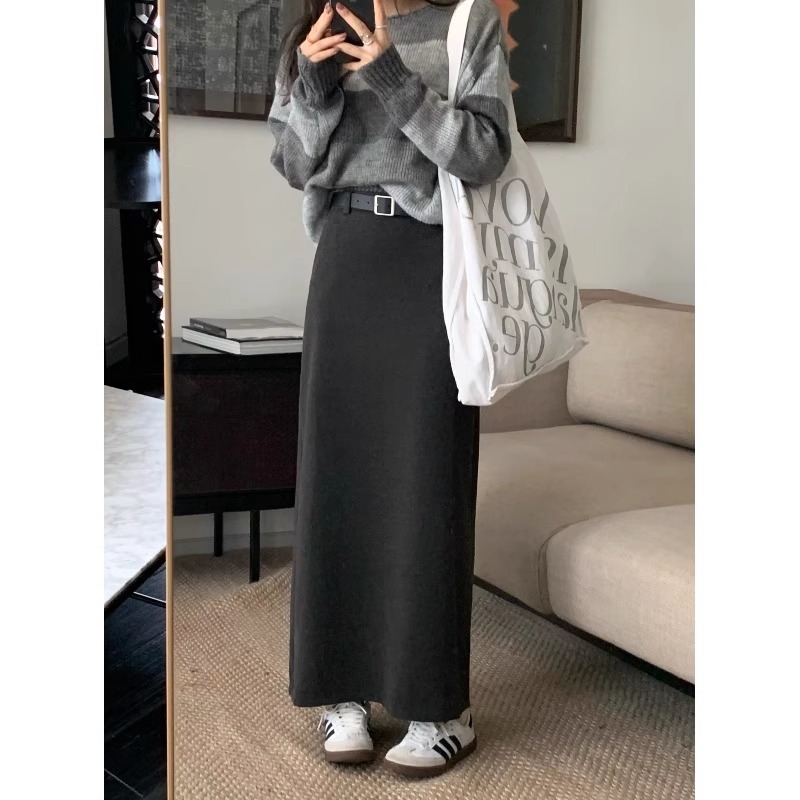 High-end woolen suit skirt for women spring and autumn 2024 new style super good-looking high-waist slim hip-covering long skirt