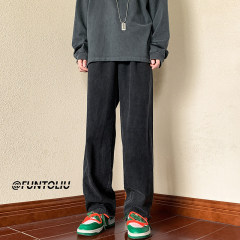 Black jeans men's trend ins high street American straight pants loose spring fashion brand vibe style wide leg pants