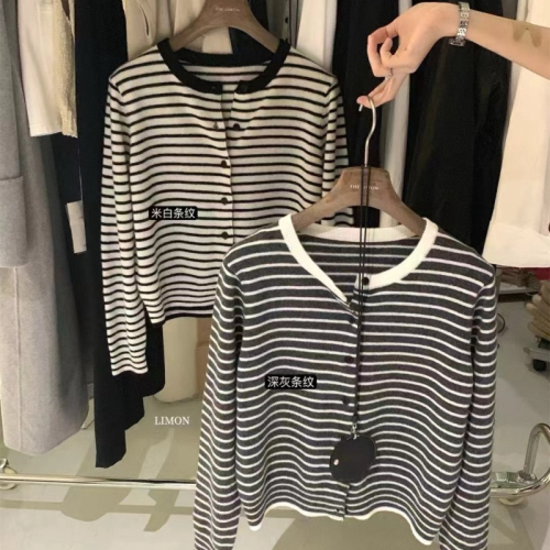Sheep velvet soft and waxy knitted cardigan for women autumn 2024 Korean temperament versatile striped top new style