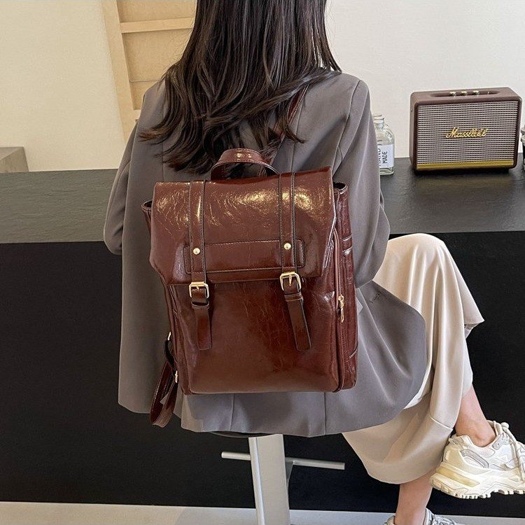 Japanese JK uniform backpack, college style backpack, retro soft leather women's bag, casual Cambridge bag, large capacity school bag