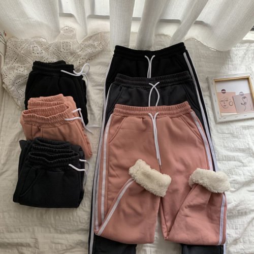 Women's fleece trousers, loose leggings, winter thickened sherpa warm casual sports pants