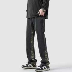 Camouflage splicing jeans men's spring trendy brand loose wide-leg pants trend ins American handsome straight pants