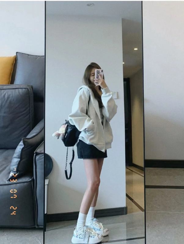 Gray sweatshirt and skirt two-piece college style small person lively age-reducing salt style outfit suit skirt