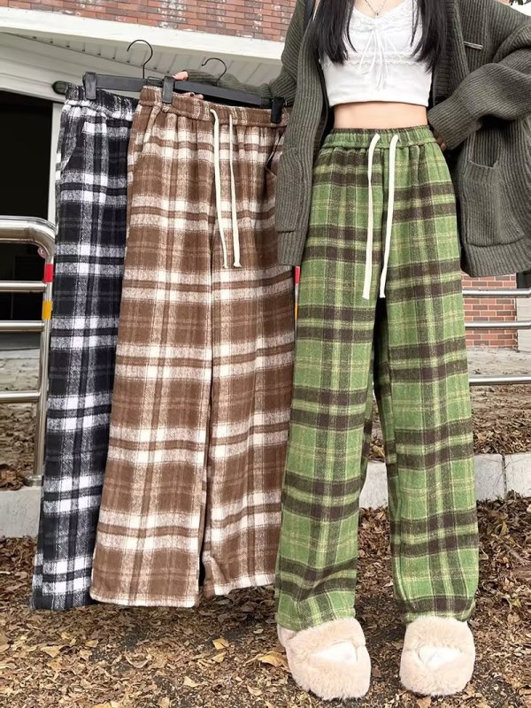 Plaid casual pants couple trendy high street straight pants 2024 spring and winter new ins trousers