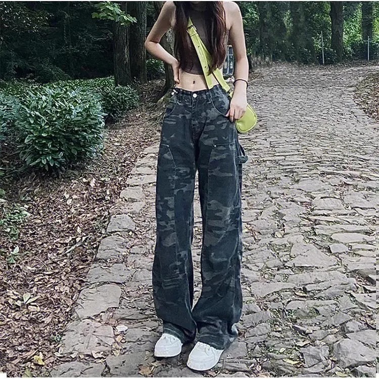 Women's jeans spring and autumn high waist straight leg loose wide leg workwear long pants high street ins trend