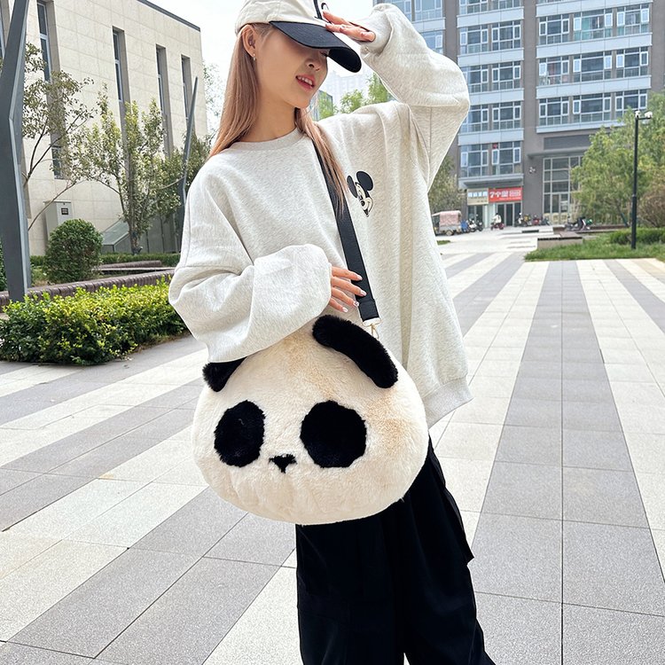 Plush Panda Shoulder Bag Women's Autumn and Winter New Korean Style Cute Crossbody Bag Large Capacity Fashion Furry Bag