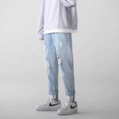 Men's jeans Korean style trendy nine-point trousers loose straight summer casual pants