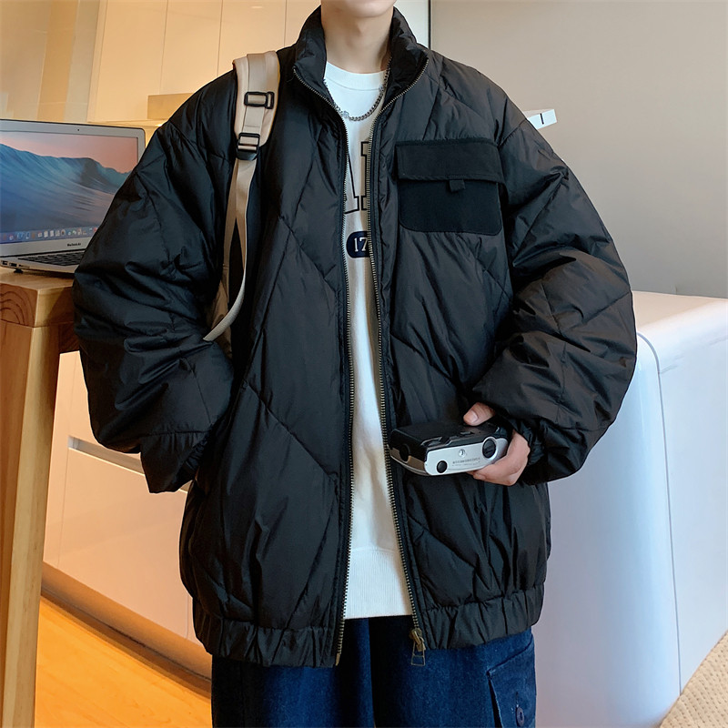 Winter fashion brand ins diamond check loose stand collar cotton coat