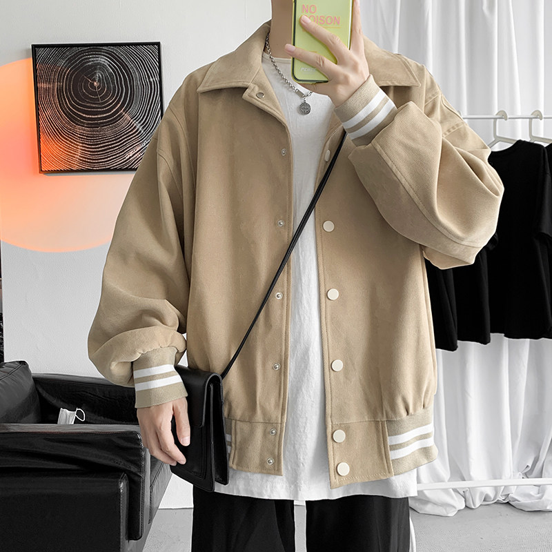 Lazy lapel baseball jacket for men Korean style loose jacket for men