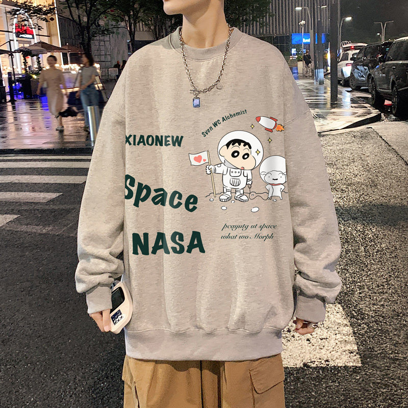 !  Autumn new large size long-sleeved T-shirt men's printed Hong Kong style round neck sweatshirt for men
