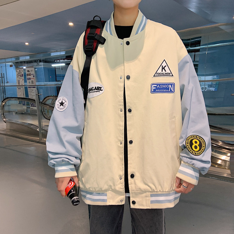 Spring loose men's trendy brand embroidered patch baseball uniform jacket