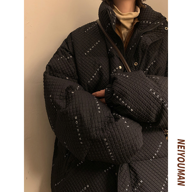 Data type waffle printed cotton coat winter cotton coat wide
