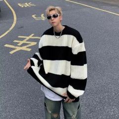 American high street striped sweater men's Korean version color matching winter new is loose sweater
